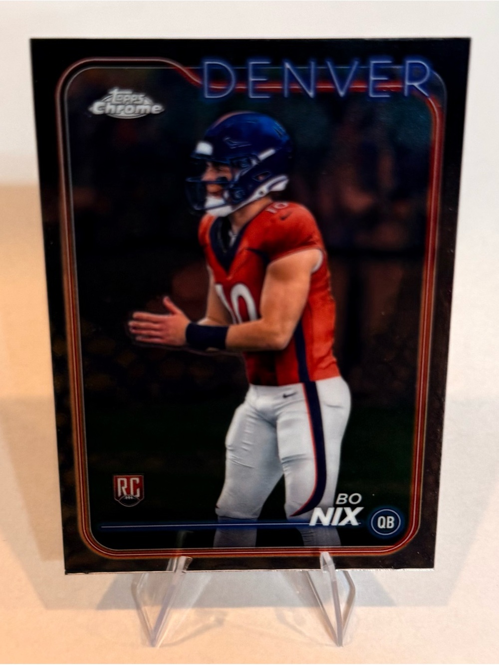 2024 Topps Chrome # 206 Bo Nix RC Denver Broncos Football Card - Red & White
